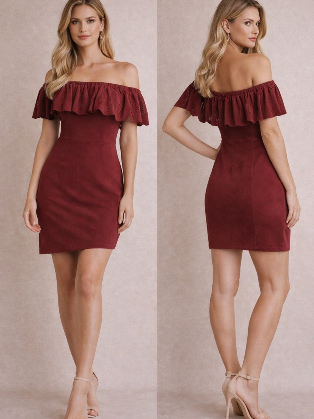 Shyanne One-Shoulder Ruffle Bodycon Dress in Burgundy